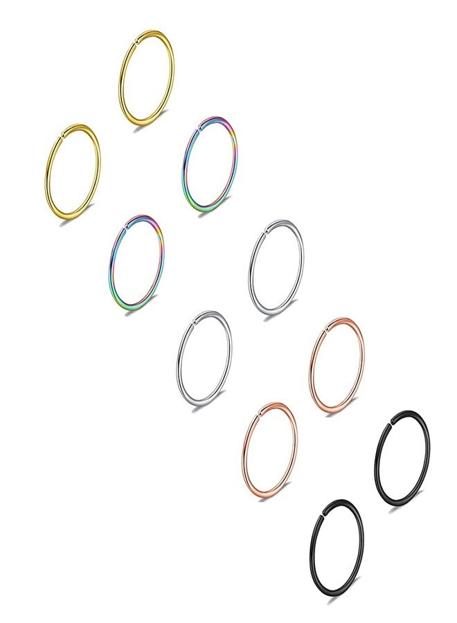 BQfife 5 Pairs Nose Rings Hoop 20 Gauge Non Piercing Stainless Steel Clip-on Fake Septum Nose Hoop Ring Studs Earrings Piercings for Women Men Body Jewelry - Image 1